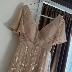 Chiffon V-Neck Sequin Maxi Dress with Sleeves